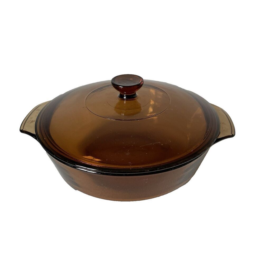 Anchor Vintage Hocking Amber Brown 1.5 Qt. Round Glass Casserole Dish Pot Pan